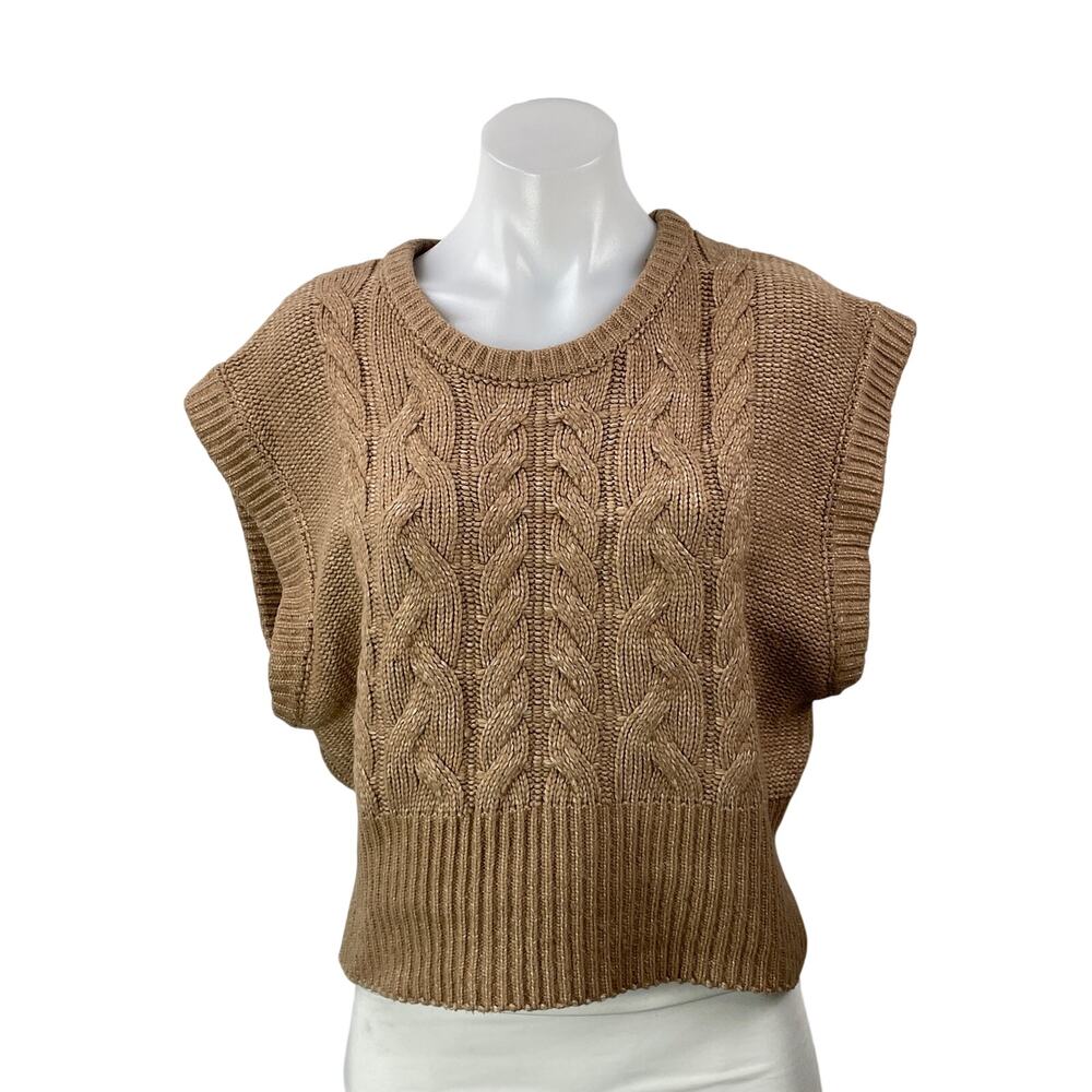 And Now This Women's Brown Sleeveless Cap Cable Knit Sweater Vest Top Size Sz L